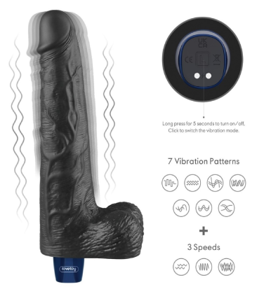 Lovetoy Real Softee crni – realistični vibrator sa testisima, 25,3cm LV330223-2